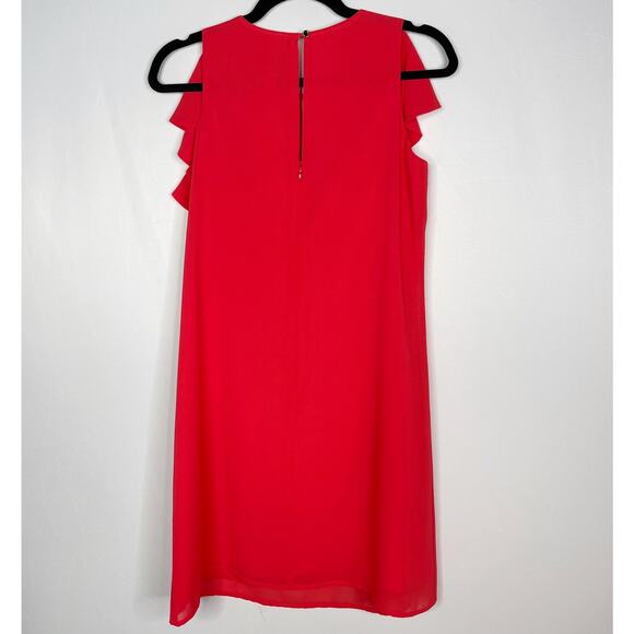 Vince Camuto Size 2 Red Ruffled Sheath Dress VNeck Cut Out Keyhole Back Cocktail - Picture 2 of 8